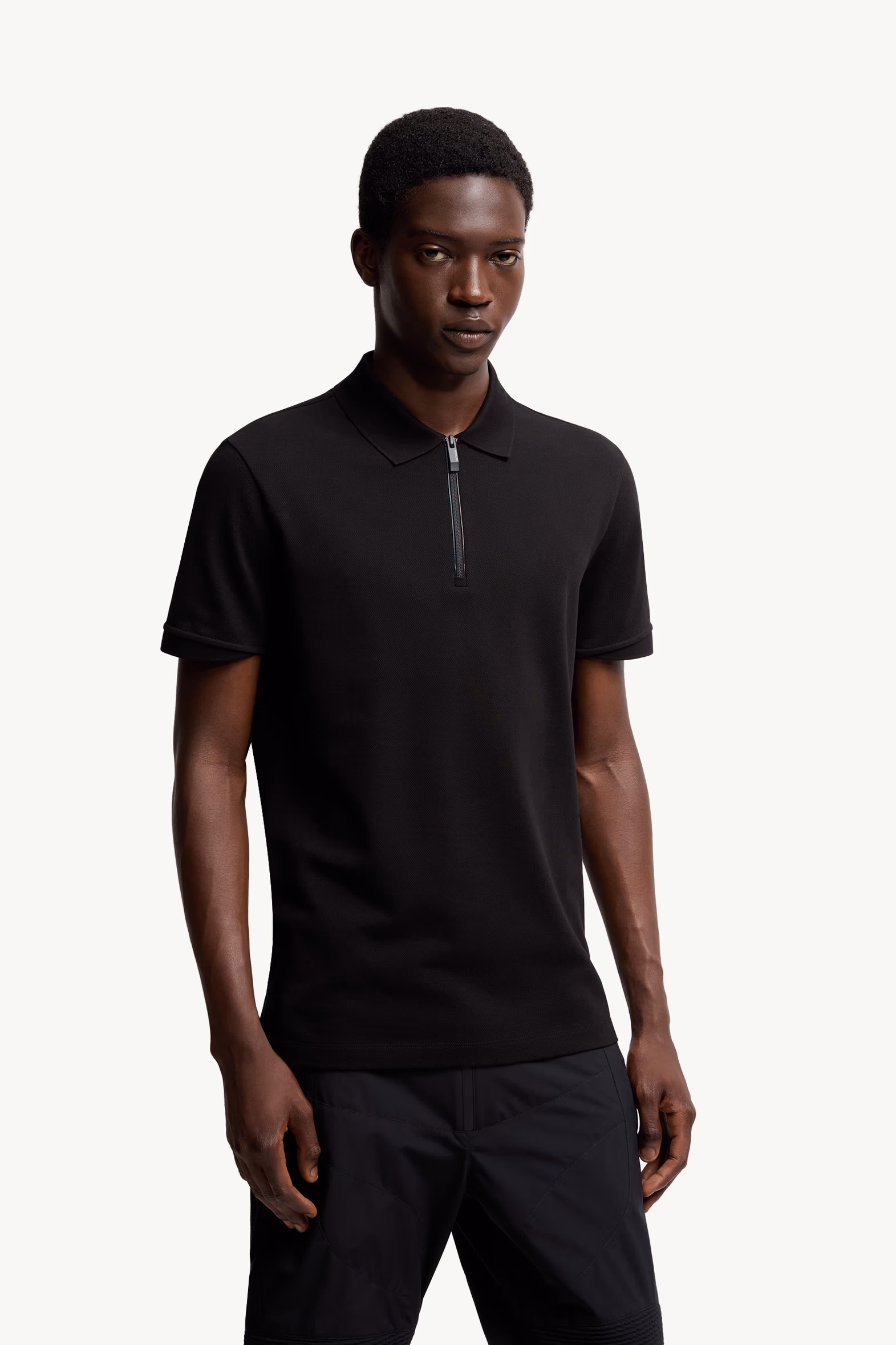 Logo Patch Cotton Piquet Polo Shirt Men Black Moncler 3
